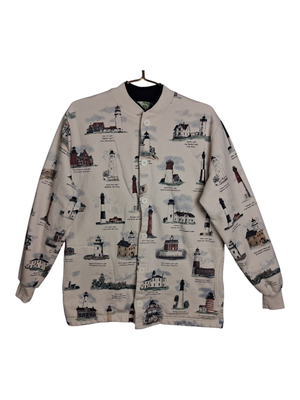 Vtg 90s Art Unlimited Lighthouse Fleece Cardigan Sweatshirt Jacket Medium AOP